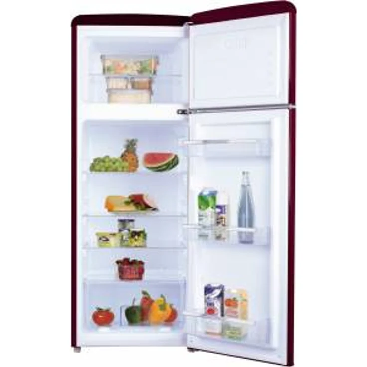 Amica KGC 15631 Kühl-Gefrierkombination, freistehend, weinrot, Retrodesign, LED, Breite 55 cm – Bild 1