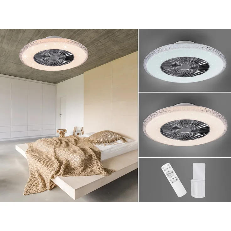 Flacher LED Deckenventilator Ø60cm mit Licht Lampe dimmbar Fernbedienung & Timer