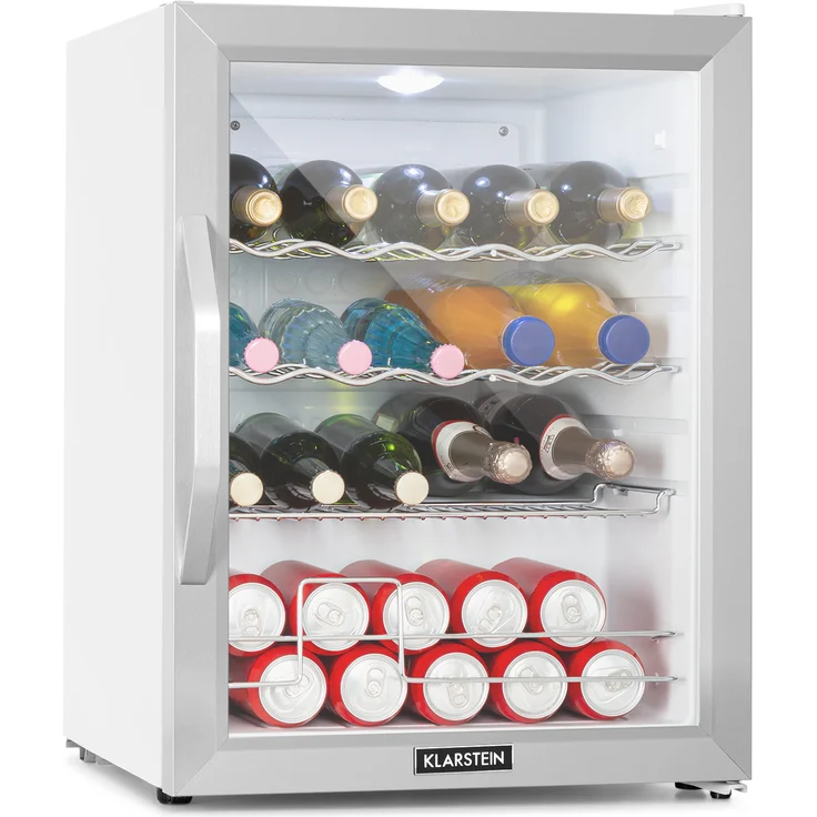 Klarstein Beersafe XL Crystal White Getränke-Kühlschrank, 60 Liter, 4 Böden, Panoramaglastür, Edelstahl, freistehend, Energieklasse D – Bild 1