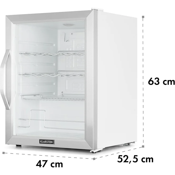 Klarstein Beersafe XL Crystal White Getränke-Kühlschrank, 60 Liter, 4 Böden, Panoramaglastür, Edelstahl, freistehend, Energieklasse D – Bild 10