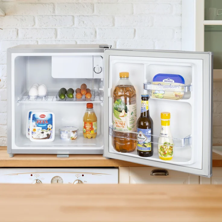 Stillstern E 45L Minikühlschrank mit Abtauautomatik, Schloss, Frostfach, leise, freistehend, Energieklasse E, Edelstahloptik – Bild 8