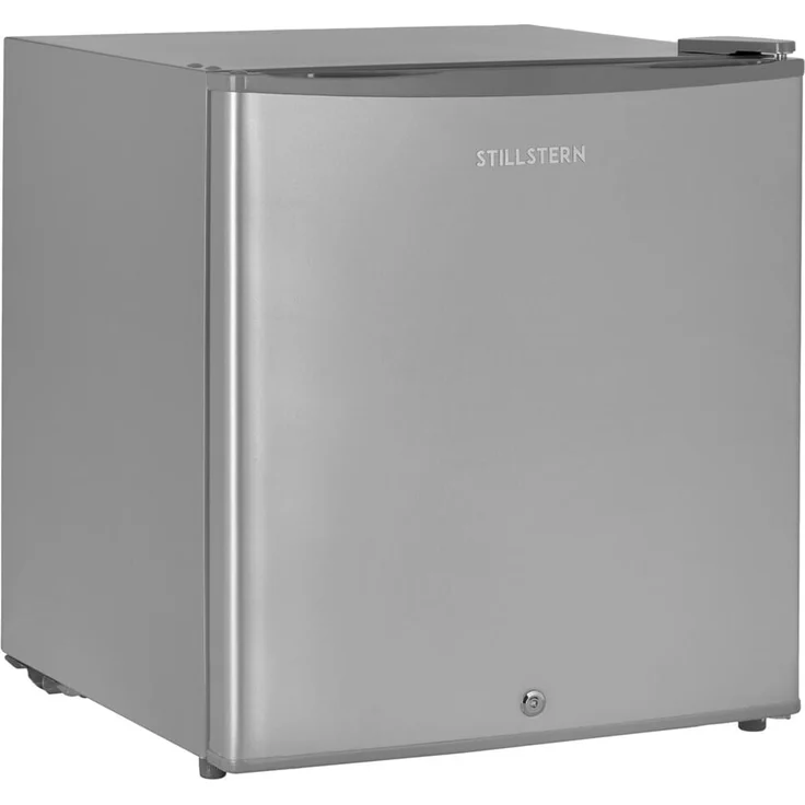 Stillstern E 45L Minikühlschrank mit Abtauautomatik, Schloss, Frostfach, leise, freistehend, Energieklasse E, Edelstahloptik – Bild 1
