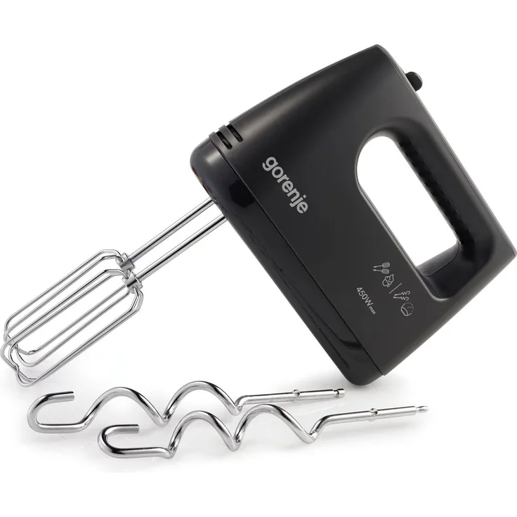 Gorenje M460CBK Handmixer, 450W, 5 Geschwindigkeiten, Turbo-Funktion, Quirle und Haken aus Edelstahl, Kabelfach, schwarz