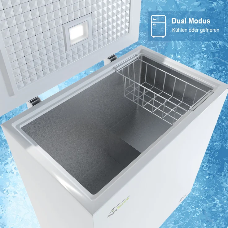 TroniTechnik Borgar 220 L Gefriertruhe, freistehend, abschließbar mit Korb und Schloss, inkl. 2x Korb, 1x Schlüssel und Licht, Breite 57 cm, Energieklasse E – Bild 4