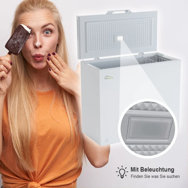 TroniTechnik Borgar 220 L Gefriertruhe, freistehend, abschließbar mit Korb und Schloss, inkl. 2x Korb, 1x Schlüssel und Licht, Breite 57 cm, Energieklasse E – Bild 3