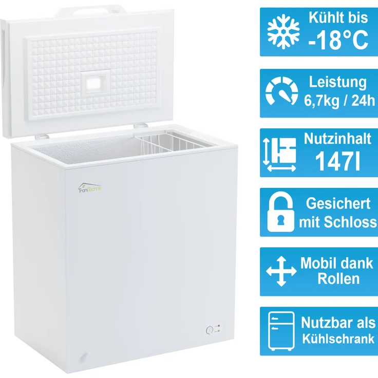 TroniTechnik Borgar 160 Gefriertruhe, freistehend, abschließbar mit Korb, Breite 57 cm, Energieklasse E – Bild 2