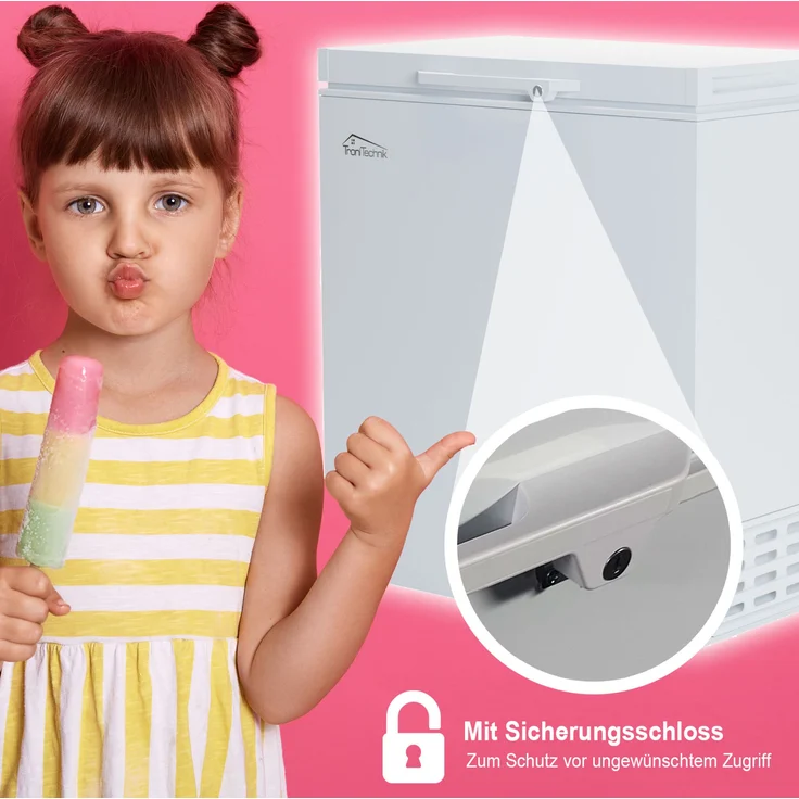 TroniTechnik Borgar 160 Gefriertruhe, freistehend, abschließbar mit Korb, Breite 57 cm, Energieklasse E – Bild 5