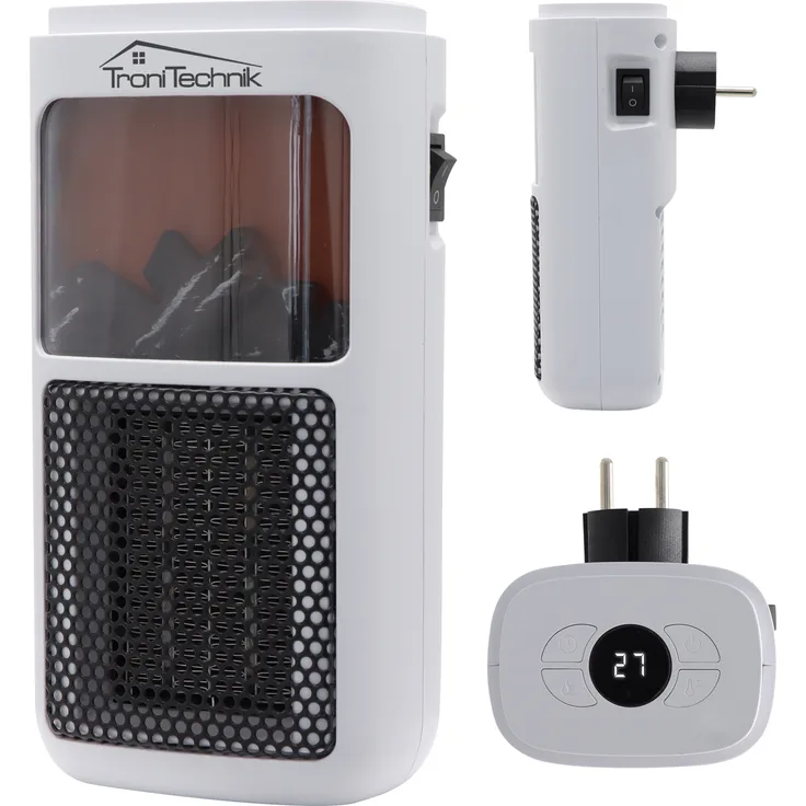 TroniTechnik Digitaler Steckdosen-Heizlüfter mit 400 Watt Heizleistung, Mini Heizung, Heizlüfter