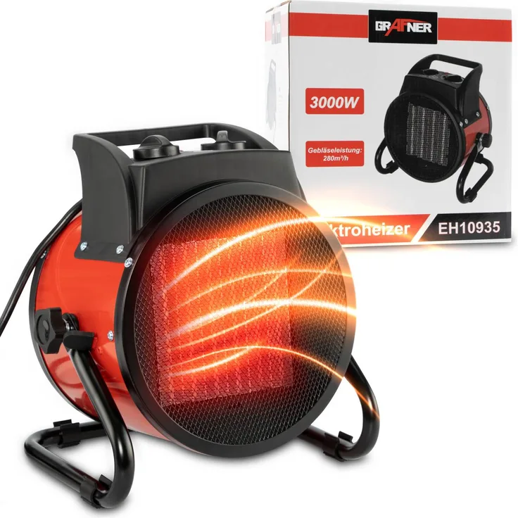 Grafner Elektroheizer Heizlüfter Bauheizer 3000 Watt Heizstrahler EH10935, Heizlüfter