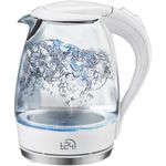 T24 Borosilikatglas Wasserkocher mit LED, 2200 Watt, 1,7 Liter, Trockenkoch- und Überhitzungsschutz, mit Filter, weiß