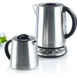 Rosenstein & Söhne NC3688-944 Wasserkocher mit Extra-Teekanne, 2in1, 2200W, 1,7L Wasserkocher, 1 L Teekanne, Füllstandsanzeige, Wasserfilter, edelstahl