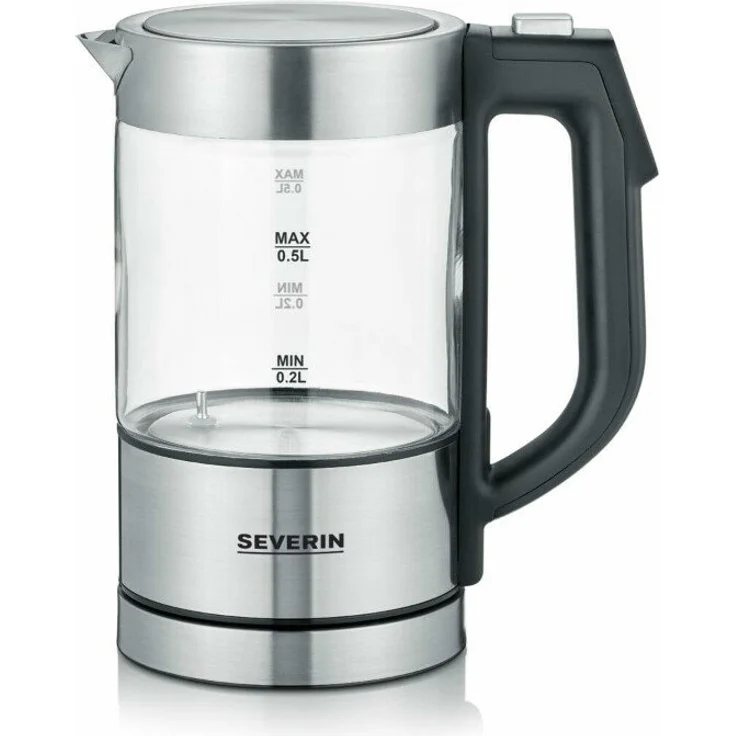 Severin WK 3458 Mini-Wasserkocher, 1100W, 0,5L, Temperatureinstellung, Wasserstandsanzeige, silber – Bild 1