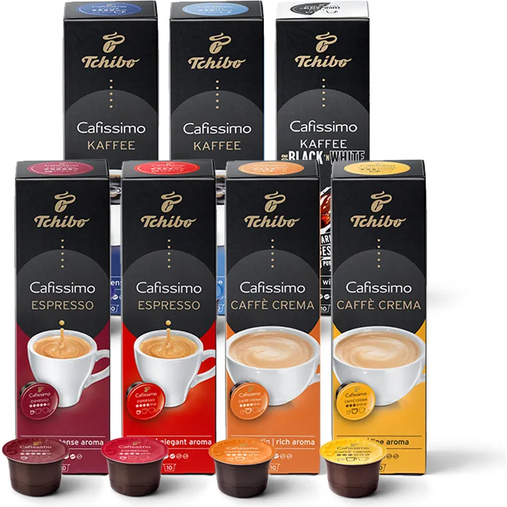 Tchibo Cafissimo Probierbox Caffè Crema, Espresso, Kaffee 70 Stück (7 x 10 Kapseln)