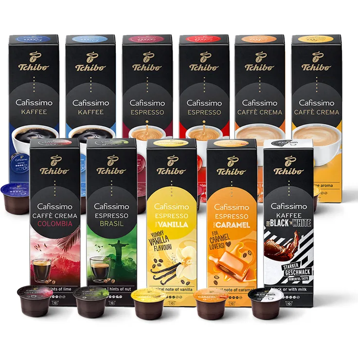 Tchibo Cafissimo Probierbox Caffè Crema, Espresso, Kaffee 110 Stück (11 x 10 Kapseln)