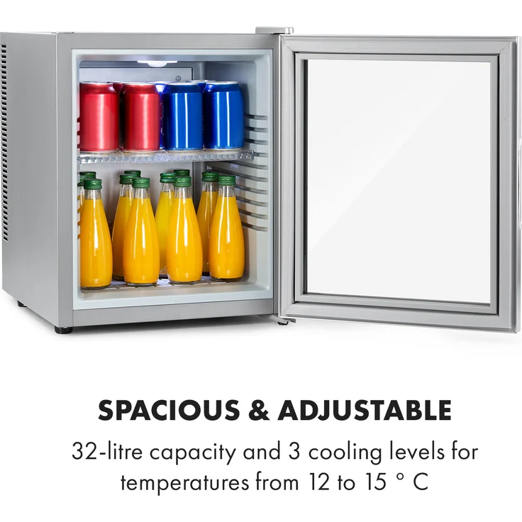 Klarstein Brooklyn 32 Mini-Kühlschrank, freistehend, Glastür, LED Ablage, grau, Energieklasse F – Bild 4