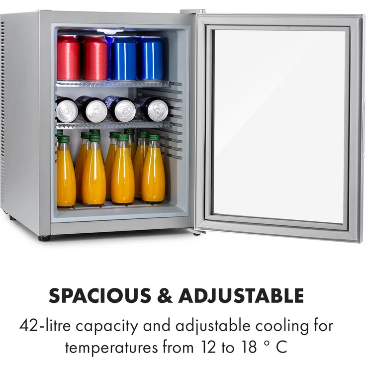 Klarstein Brooklyn 42 Mini-Kühlschrank, freistehend, Glastür, LED Ablage, grau, Energieklasse F - Preisvergleich – Bild 5