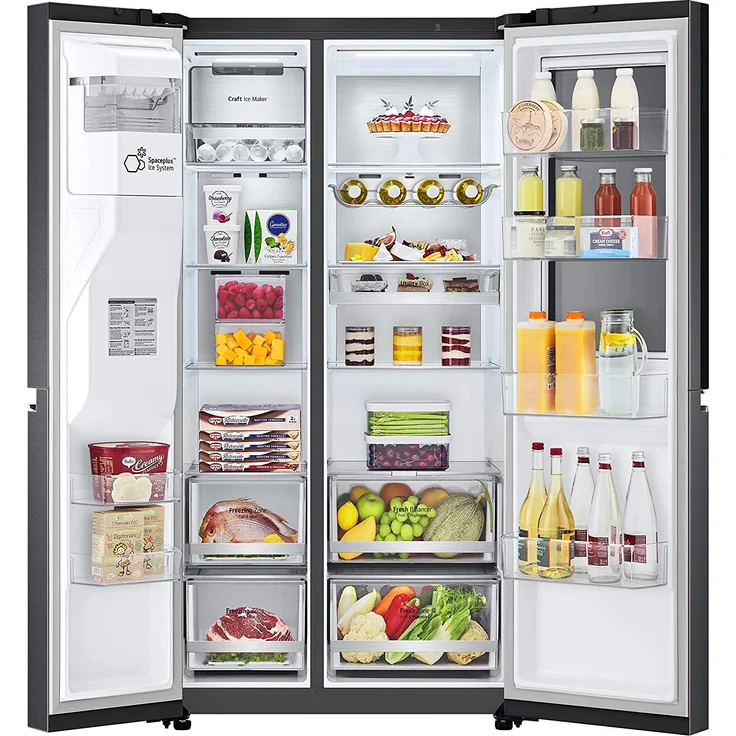 LG GSXV90MCDE Side-by-Side-Kühlschrank, freistehend, schwarz, NoFrost, InstaView, Schnellkühlen und -gefrieren, Wasserspender, Festwasseranschluss, Breite 91.3 cm – Bild 4