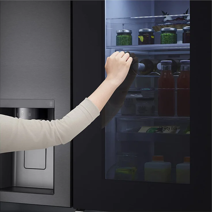 LG GSXV90MCDE Side-by-Side-Kühlschrank, freistehend, schwarz, NoFrost, InstaView, Schnellkühlen und -gefrieren, Wasserspender, Festwasseranschluss, Breite 91.3 cm – Bild 2
