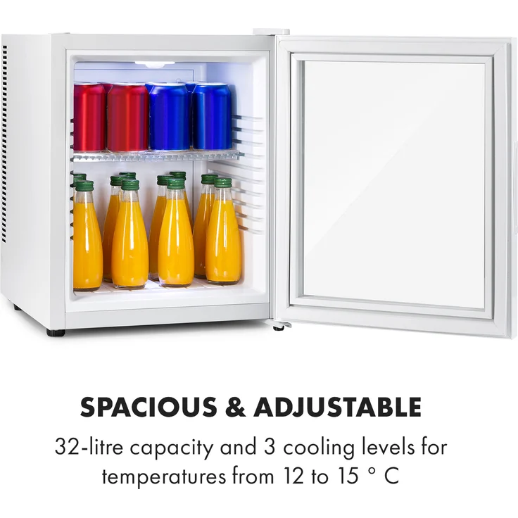 Klarstein Brooklyn 32 Mini-Kühlschrank, freistehend, Glastür, LED Ablage, weiß, Energieklasse F – Bild 4