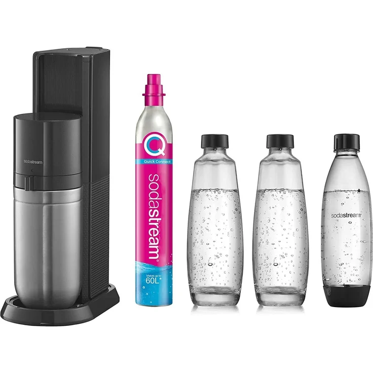 SodaStream DUO Promopack Wassersprudler, inkl. 2 x 1 L Glaskaraffe, 1 x 1 L PET-Flasche, schwarz – Bild 1