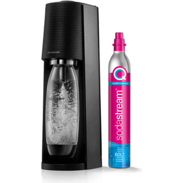 SodaStream Terra Wassersprudler, CO2-Zylinder 60L, inkl.1 L PET-Flasche, schwarz