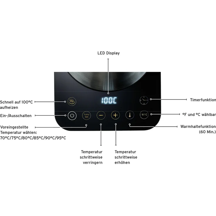 Tchibo elektrischer Schwanenhalskessel, Wasserkocher, Temperaturhaltefunktion, LED-Display – Bild 6