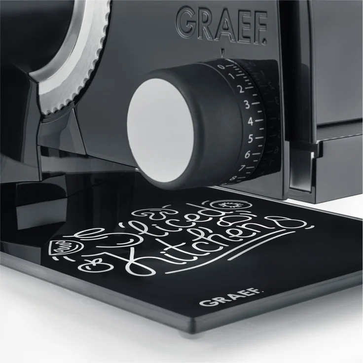 Graef Allesschneider S12002 Young Line, 170 mm Edelstahl-Wellenschliffmesser, 170W Power Motion, inkl. MiniSlice-Aufsatz, Messerabdeckung, schwarz – Bild 3
