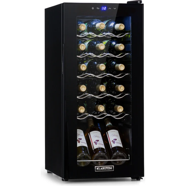 Klarstein Shiraz 18 Slim Uno Weinkühlschrank, freistehend, 50l, 18 Flaschen, Touch-Bedienfeld, 5-18°C, Schwarz – Bild 1
