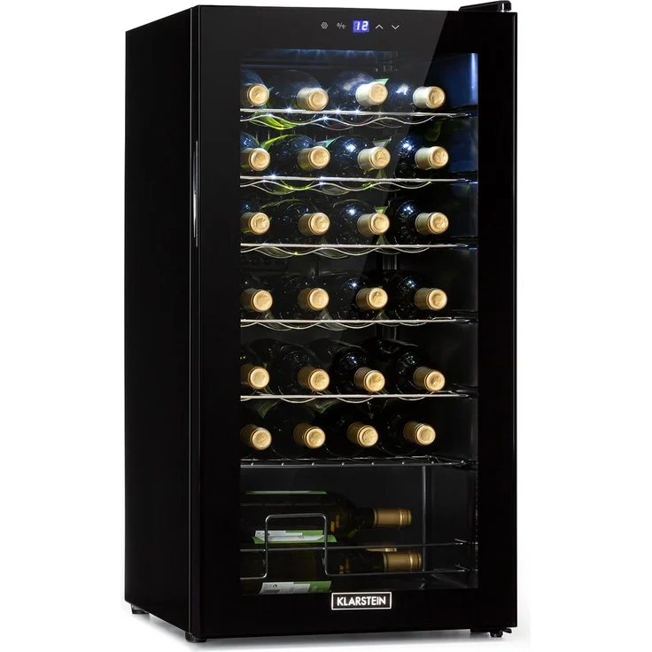 Klarstein Shiraz 28 Uno Weinkühlschrank, freistehend, 74l, 28 Flaschen, Touch-Bedienfeld, 5-18°C, Schwarz – Bild 1