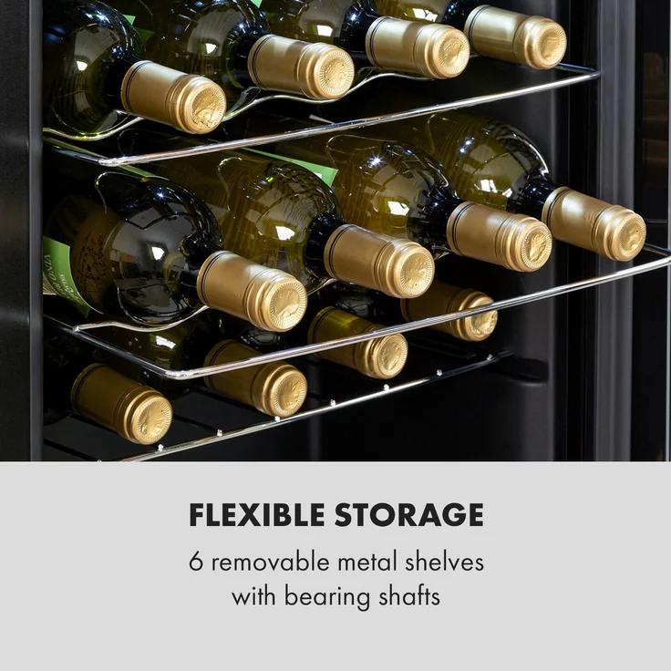 Klarstein Shiraz 28 Uno Weinkühlschrank, freistehend, 74l, 28 Flaschen, Touch-Bedienfeld, 5-18°C, Schwarz – Bild 9