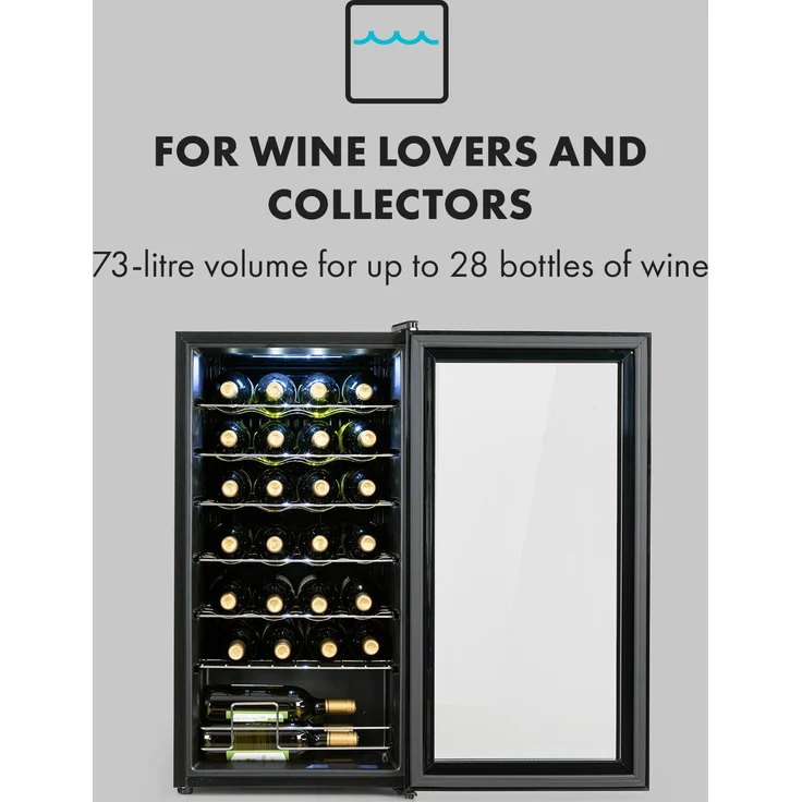 Klarstein Shiraz 28 Uno Weinkühlschrank, freistehend, 74l, 28 Flaschen, Touch-Bedienfeld, 5-18°C, Schwarz – Bild 4