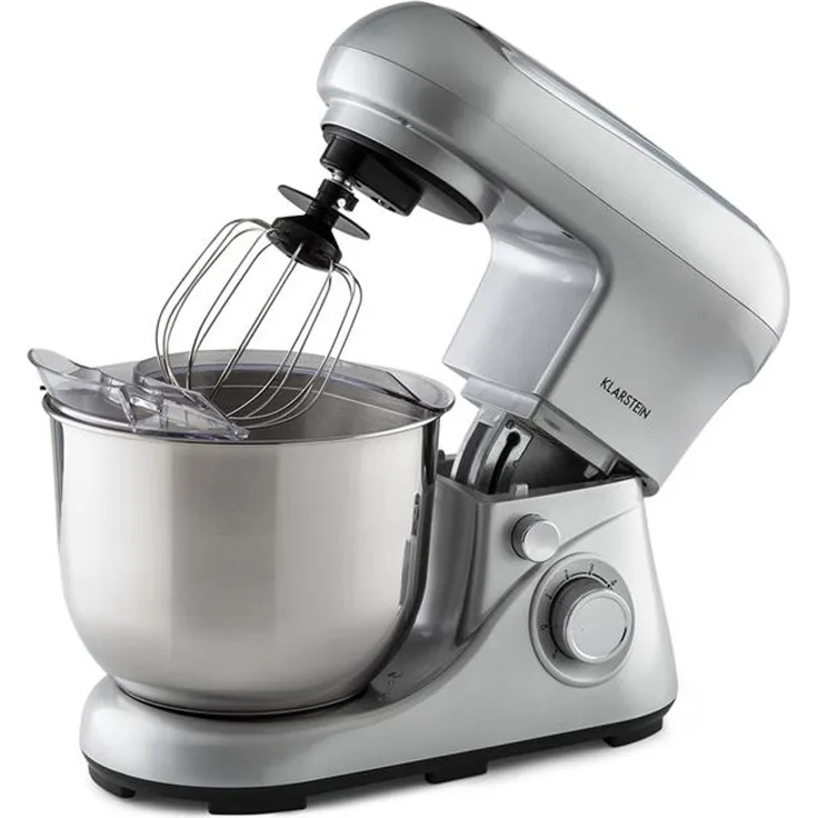 Klarstein Bella Pico Küchenmaschine, 1300W, 6 Leistungsstufen mit Pulsfunktion , Planetarisches Rührsystem , 5L Edelstahlschüssel,, silber
