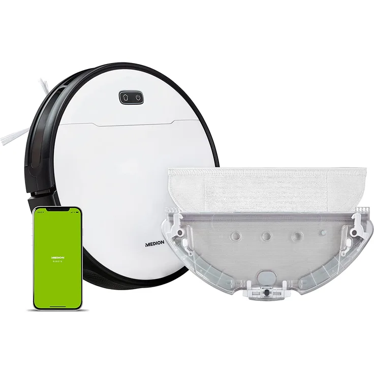 Medion S30 SW Saugroboter, 140 min Akkubetrieb, schwarz-weiß