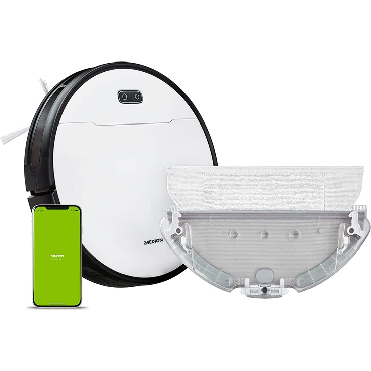 Medion S30 SW Saugroboter, 140 min Akkubetrieb, schwarz-weiß – Bild 1