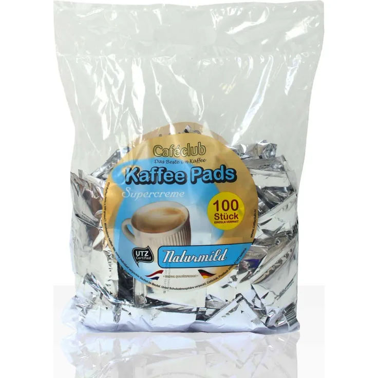 Cafeclub Kaffee-Pads Supercreme Mild - 100Stk einzeln verpackt, Pad für zb Senseo