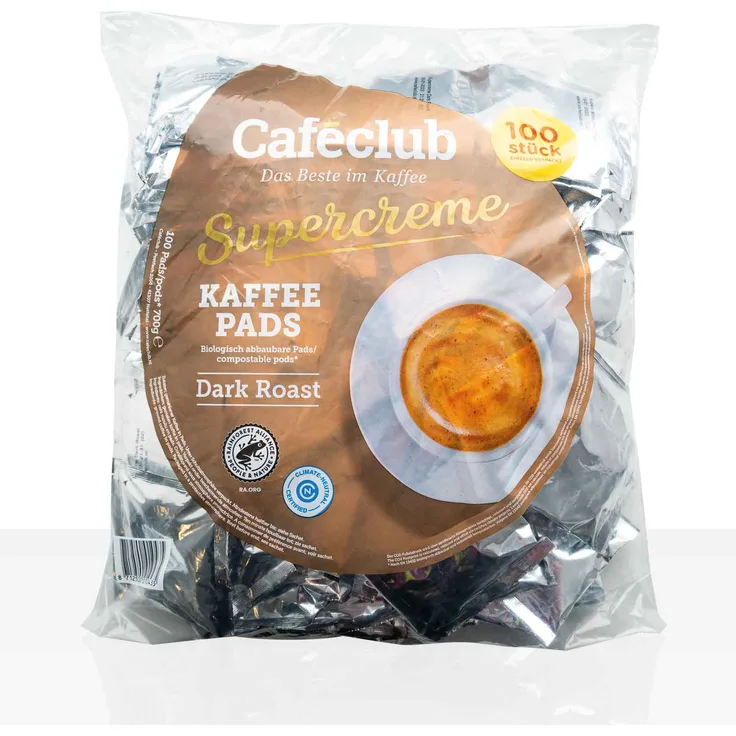 Cafeclub Kaffee-Pads Supercreme Dark Roast - 100 Stk einzeln verpackt, Pad für zb Senseo