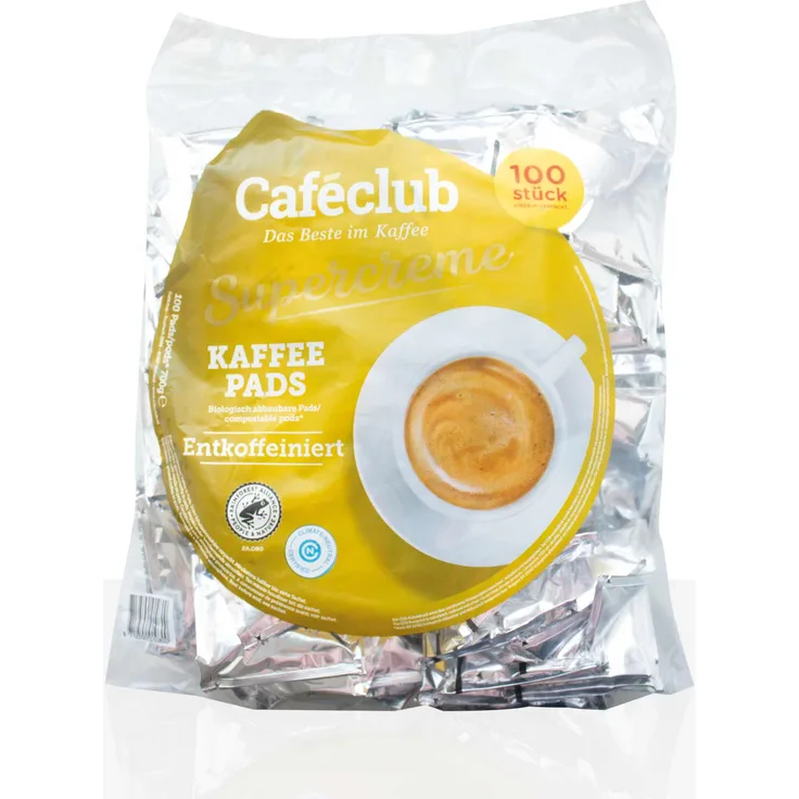 Cafeclub Kaffee-Pads Supercreme entkoffeiniert - 100 Stk einzeln verpackt, Pad für zb Senseo, koffeinfrei