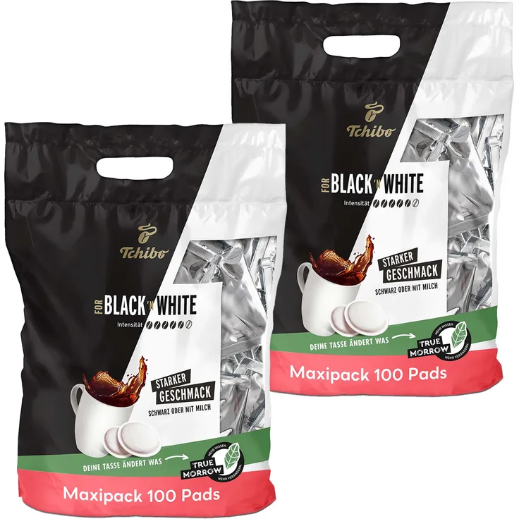 Tchibo Kaffeepads Vorratspack Maxipack, BLACK&WHITE, 200 Stück – 2x 100 Pads (Kaffee, kräftig mit starkem Geschmack), nachhaltig, geeignet für Senseo Maschinen