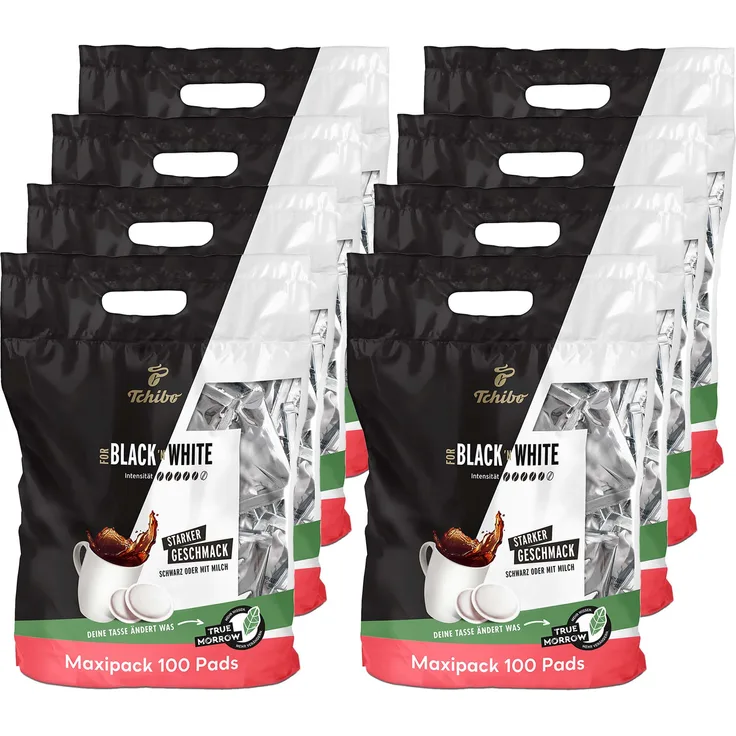 Tchibo Kaffeepads Vorratspack Maxipack, BLACK&WHITE, 800 Stück – 8x 100 Pads (Kaffee, kräftig mit starkem Geschmack), geeignet für Senseo Maschinen