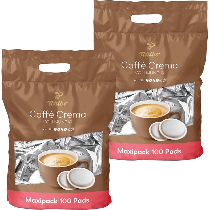 Tchibo Kaffeepads Vorratspack Maxipack, Caffè Crema vollmundig, 200 Stück – 2x 100 Pads (Kaffee, ausgewogen und vollmundig), nachhaltig, geeignet für Senseo Maschinen