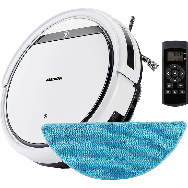 Medion E32 SW Saugroboter mit Wischfunktion Modell 2021, 120 min Akkubetrieb, weiß