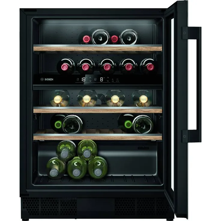 Bosch KUW 21 AHG0 Einbau-Weinkühlschrank, schwarz, Breite 59.8 cm, 44 Flaschen, Temperaturalarm, Kindersicherung