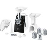Bosch MFW3850B CompactPower Fleischwolf, elektrisch, 1800W, inkl. Zitruspresse-Aufsatz, Wurstfüller, Kebbeaufsatz, Stopfer, weiß, schwarz