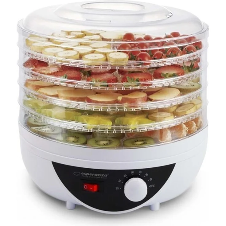 Esperanza EKD002 Dörrautomat, 250W, Stapelsystem, 5 Ablagen,Temperaturregler, Kunststoff, rund, weiß – Bild 1