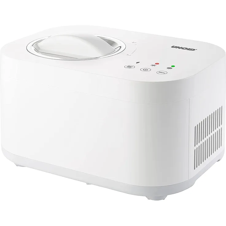 Unold 48820 Eismaschine Snow, 100W, mit selbstkühlendem Kompressor, Sahneeiscreme in nur ca. 30 Minuten mit vorgekühlten Zutaten, eignet sich auch für vegane, laktosefreie und steviahaltige Eiskreationen, für ca. 1 L Eis, Kunststoff, weiß