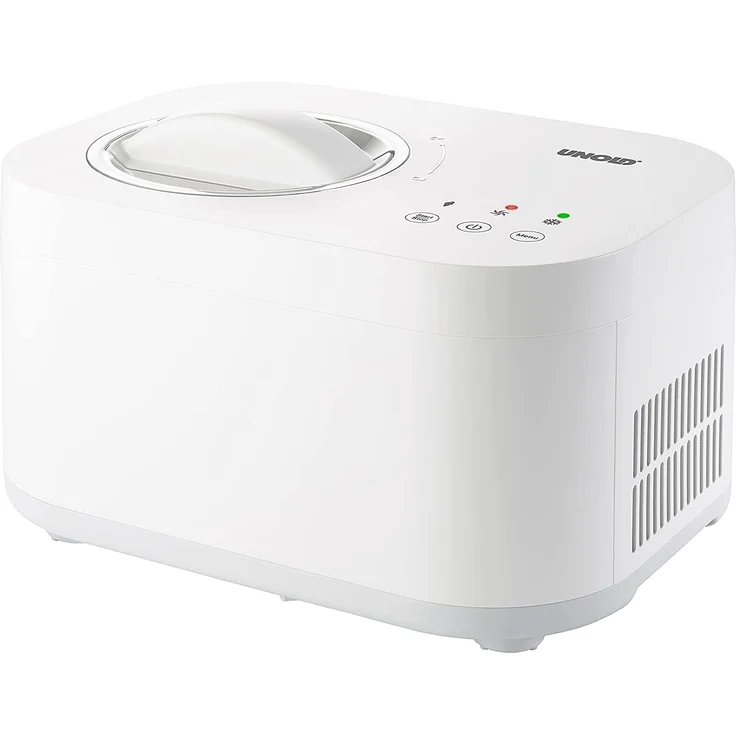 Unold 48820 Eismaschine Snow, 100W, mit selbstkühlendem Kompressor, Sahneeiscreme in nur ca. 30 Minuten mit vorgekühlten Zutaten, eignet sich auch für vegane, laktosefreie und steviahaltige Eiskreationen, für ca. 1 L Eis, Kunststoff, weiß – Bild 1
