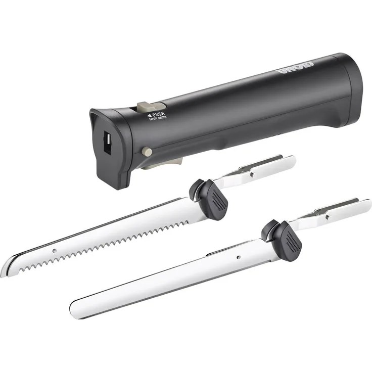 Unold 78815 Elektromesser, 9 Watt, Edelstahl-Wellenschliffmesser, kabellose Nutzung, Kunststoff, Edelstahl, schwarz