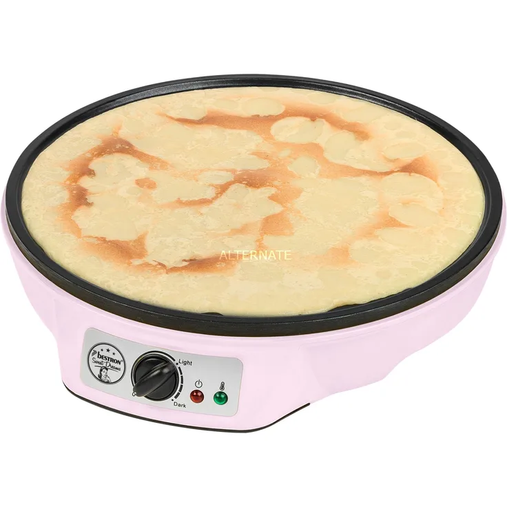 Bestron ASW602P Crêpes Maker, im Retro Design, 1000W, Ø 30 cm, antihaftbeschichtet, inkl. Teigverteiler, rosa