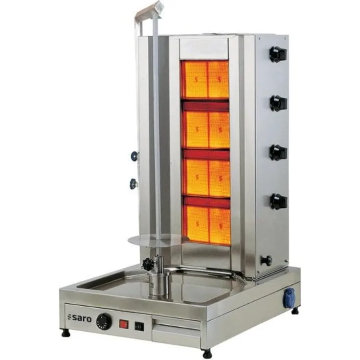 Saro GD4 Gas-Döner, Gyrosgrill, 4 Brenner,Warmhaltefunktion, Fettauffangbehälter, Edelstahl