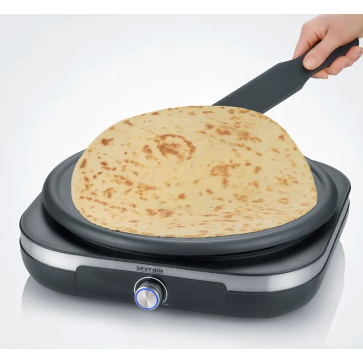 Severin CM 2199 Crepes Maker mit XXL-Grillplatte, Crepeseisen für süße Crepes und herzhafte Galettes, Crepesmaker mit abnehmbarer XXL Grillplatte (38 cm), ca. 1.500 W, Edelstahl-gebürstet, schwarz